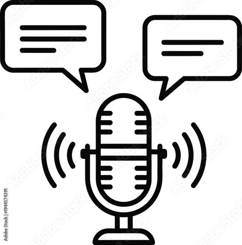 Microphone with speech bubbles icon for podcast or voice recording