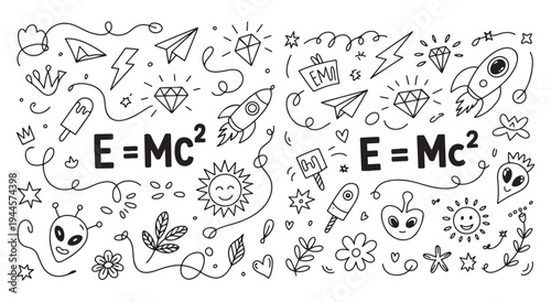Doodle style illustrations of science and physics concepts for kids education  fun learning materials