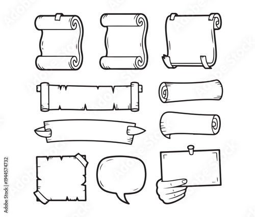 Set of vintage scrolls and banners for graphic design and illustration purposes