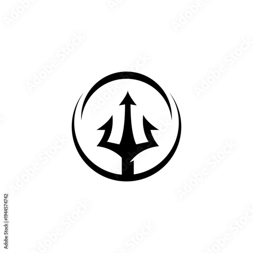 Circular Trident Neptune God Poseidon Triton King Spear or Devil Spear logo design