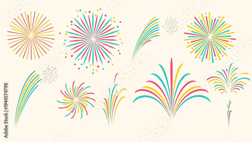 Festive fireworks display of vibrant colors and abstract shapes for celebration