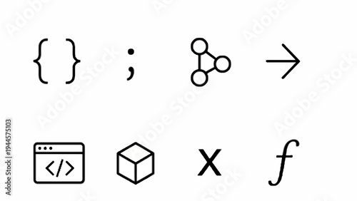 Collection of Abstract Digital and Mathematical Symbols for Programming, Web Development, and Scientific Concepts