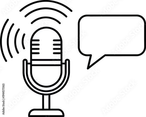 Microphone with speech bubble and sound waves