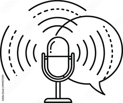 Microphone with speech bubble and sound waves