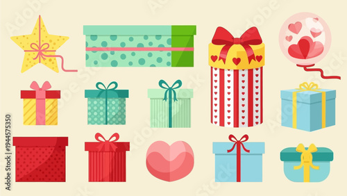 Collection of colorful gift boxes with ribbons and bows