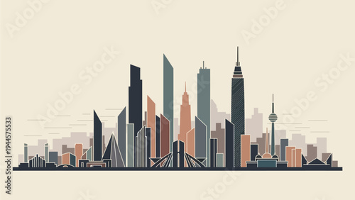 Modern City Skyline Silhouette with Diverse Architecture