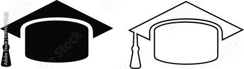 Graduation cap vector set collection group with mortarboard hat icons, academic education ceremony symbol isolated on transparent background, outline silhouette editable design