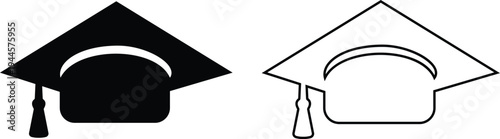 Graduation cap vector set collection group with mortarboard hat icons, academic education ceremony symbol isolated on transparent background, outline silhouette editable design