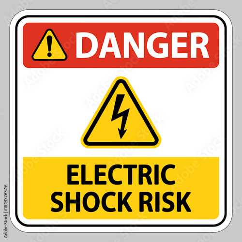 Electric shock risk warning sign with danger and lightning symbols