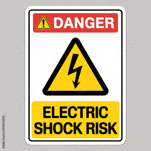 Electric shock risk warning sign with danger and lightning symbol