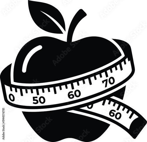 Creative depiction of an apple wrapped with a measuring tape emphasizing health and fitness.
