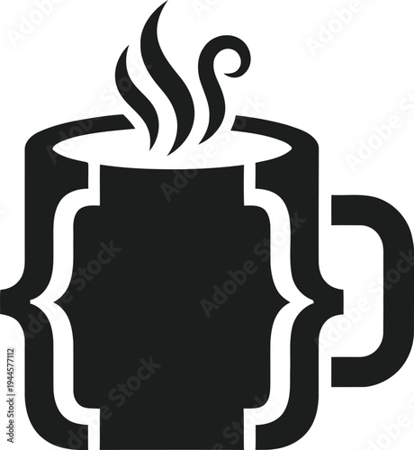 Coding meets coffee with a stylized mug and curly braces icon