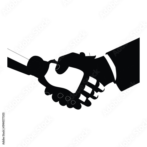 Robot and human shaking hands, symbolizing AI integration and future technology, robot hand, artificial intelligence