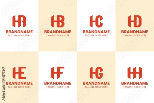 Letters HA HB HC HD HE HF HG HH Monogram Logo Set, for AH BH CH DH EH FH GH HH initials