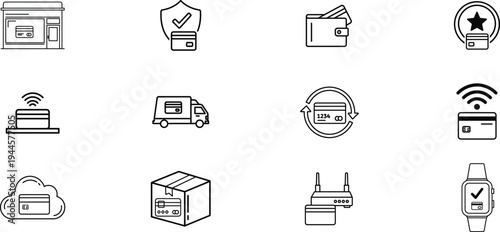 Collection of various icons related to technology and shipping