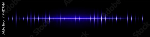Horizontal light waveform composition. Bright glowing line, vertical pulse spikes, radiant center, dark gradient backdrop, abstract audio signal atmosphere, luminous energy effect.