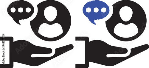 Communication Support Concept: Illustrative depiction of a helping hand supporting a person, symbolizing guidance and assistance with communication. 