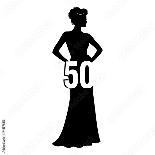 50 Fabulous Woman Silhouette Negative Space Birthday Vector