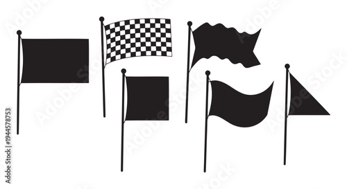 flags, black flags, checkered flag, waving flags, flagpoles
