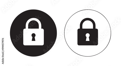 Padlock icons, security symbols, black and white, locked signs