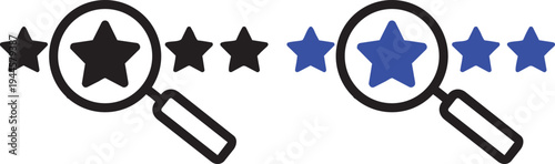 Star Rating Icon: An illustrated depiction of star ratings, showcasing the process of evaluation with each star highlighted by a magnifying glass.