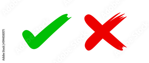 Green check mark and red cross symbol representing correct and incorrect, approval and rejection. Ideal for infographics, decision making, quality control, validation, and evaluation concepts