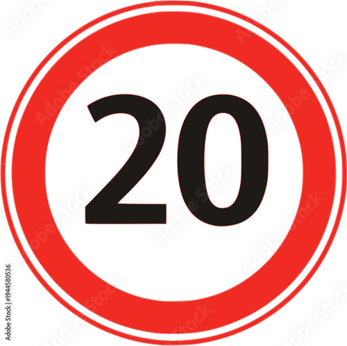 Speed Limit 20 Traffic Sign Road Safety Regulation Symbol Vector