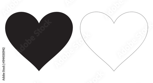 Black solid and dotted heart shapes on white background, love symbols