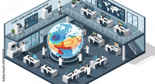 Global Weather Analysis Center with Scientists Monitoring Earth Climate Data