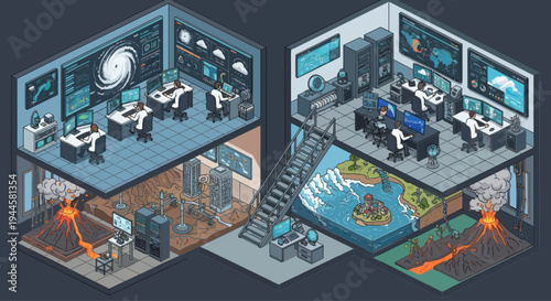 Science Lab: Meteorology, Geology, Oceanography, Computer Science - Isometric Pixel Art