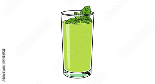 Refreshing Green Juice With Mint Leaves In A Tall Glass