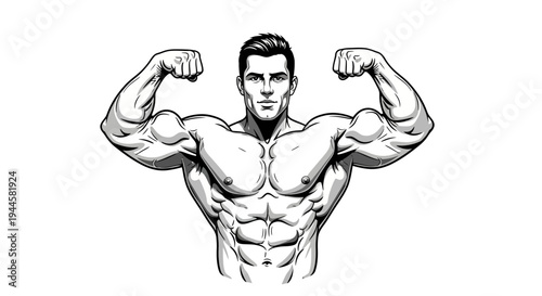 Bodybuilder flexing muscles and showing his physique