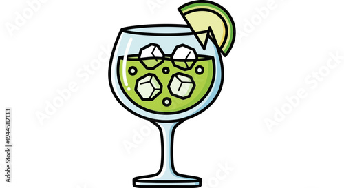 Refreshing Green Cocktail with Ice and Lime Slice