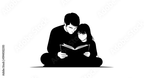 Parent and child sharing a serene moment, reading a book together, symbolizing family bonding and the joy of shared learning and education