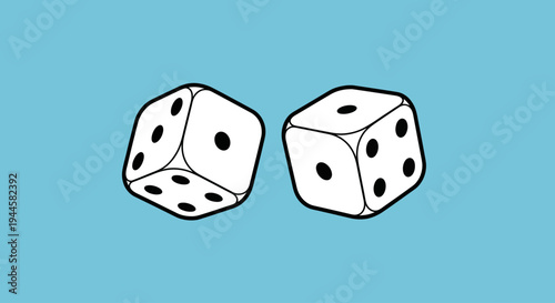 A pair of classic white game dice with black dots, set against a vibrant blue background, symbolizing chance, opportunity, and the excitement of gameplay, strategy, and random outcomes