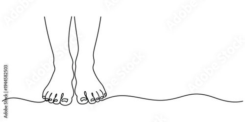 Minimalist Continuous Line Art of Bare Feet Standing