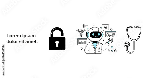 Artificial Intelligence Robot Doctor Delivering Secure Digital Healthcare Solutions with Advanced Medical Technology and Patient Data Protection