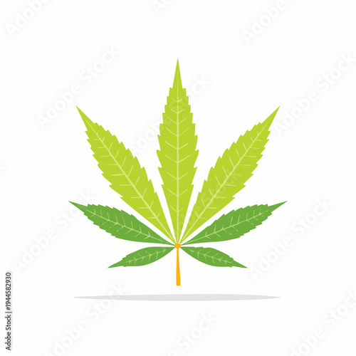 Cannabis leaf illustration, stylized design in shades of green and yellow.