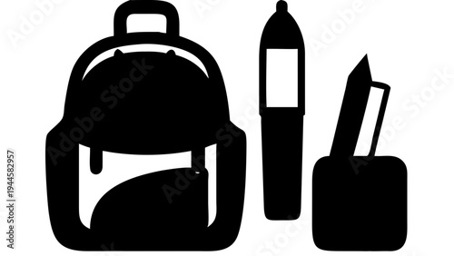 School bag and stationery icons vector set