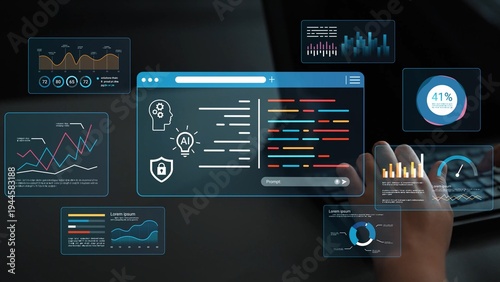 Wallpaper Mural Modern Data Analysis Environment with AI Integration and Colorful Graphs on Screen for Technology and Business Applications Gluon. Torontodigital.ca