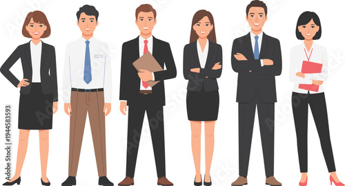 Webprofessional business team standing together, corporate employees group illustration, office workers men women teamwork leadership partnership concept modern flat design