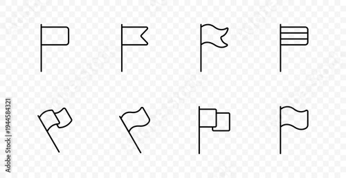 Flag marker set icon. Simple banner, wave symbol, location sign, navigation pointer, country marker, direction post, territory indication