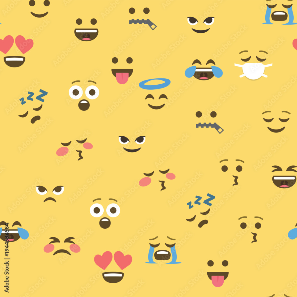 Obraz premium Seamless pattern of emoticons and emoji, emoji vector illustration, emoji background for social network.