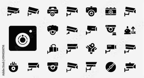 Collection of various security camera icons and surveillance equipment symbols