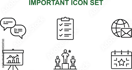Business presentation and communication icons on white background