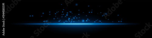 Bright glowing horizon particles composition. Bright horizontal light line, scattered spark dots above, radiant center, dark gradient backdrop, fiery atmosphere, floating embers, luminous glow texture