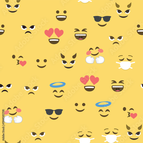 Seamless pattern of emoticons and emoji, emoji vector illustration, emoji background for social network.