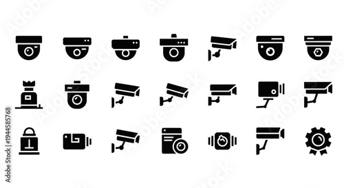 Collection of various security camera icons for surveillance and monitoring systems