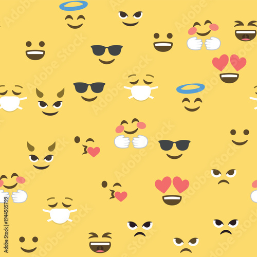 Seamless pattern of emoticons and emoji, emoji vector illustration, emoji background for social network.