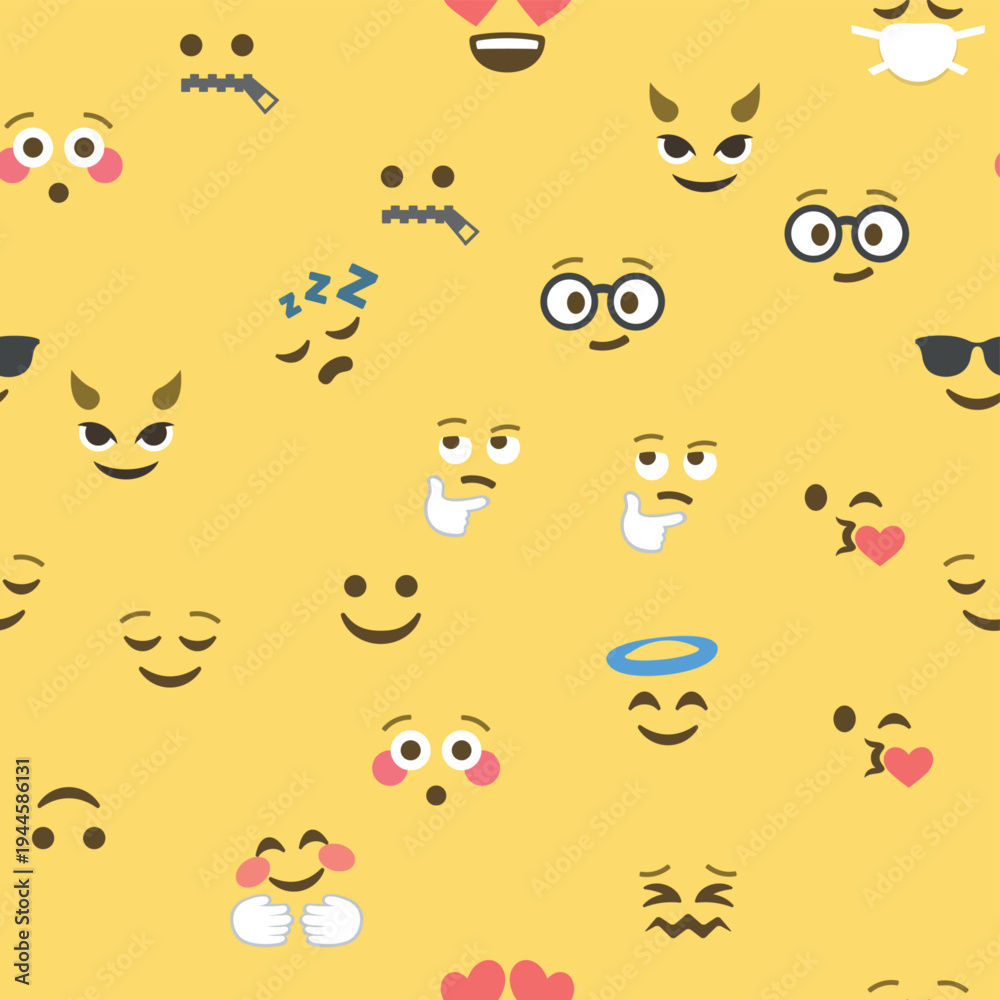 Fototapeta premium Seamless pattern of emoticons and emoji, emoji vector illustration, emoji background for social network.